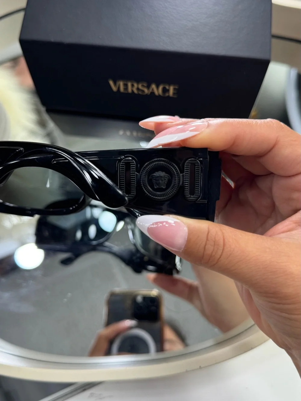Versace Men's Black Shield Sunglasses with Glossy Frame